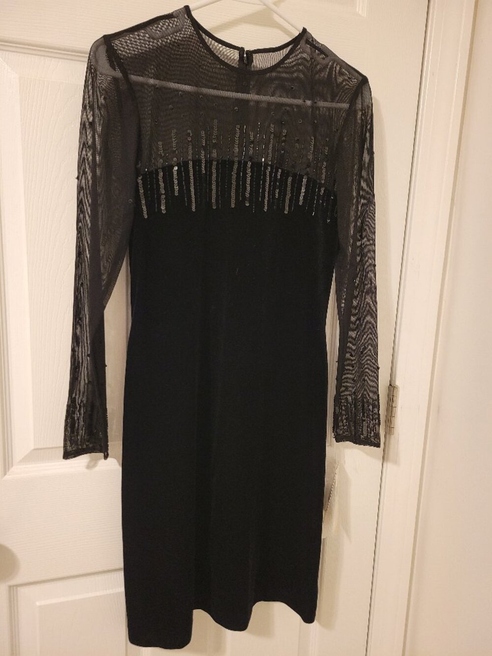 NWT J.R. Nites Black Velvet Sheer Illusion Beaded Dress 6